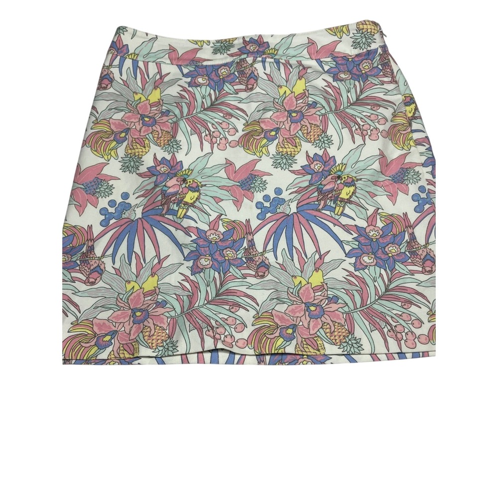 Talbots Tropical Pineapple Parrot Floral Mini Skirt Multi Color Women 10
